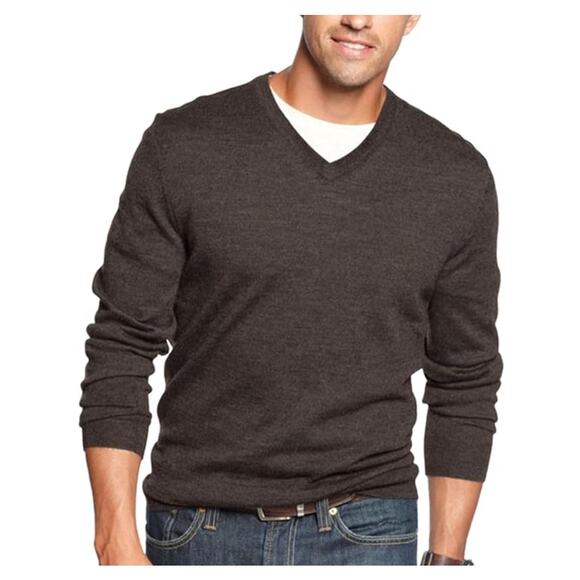 Nordstrom Men's Shop 100% Extra Fine Merino Wool V-Neck Sweater Brown Lg Preppy - Picture 1 of 6